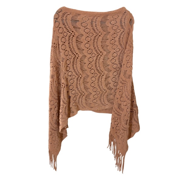 NWT macchia di Ruggine Blush Peach Knit Fringe Poncho One Size Prairie V neck - Picture 7 of 10